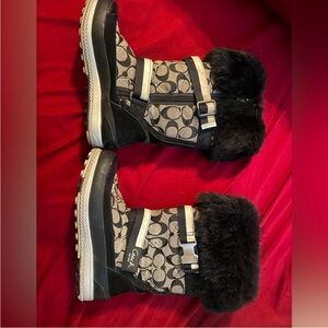 Women’s Coach Mariette logo canvas winter boots